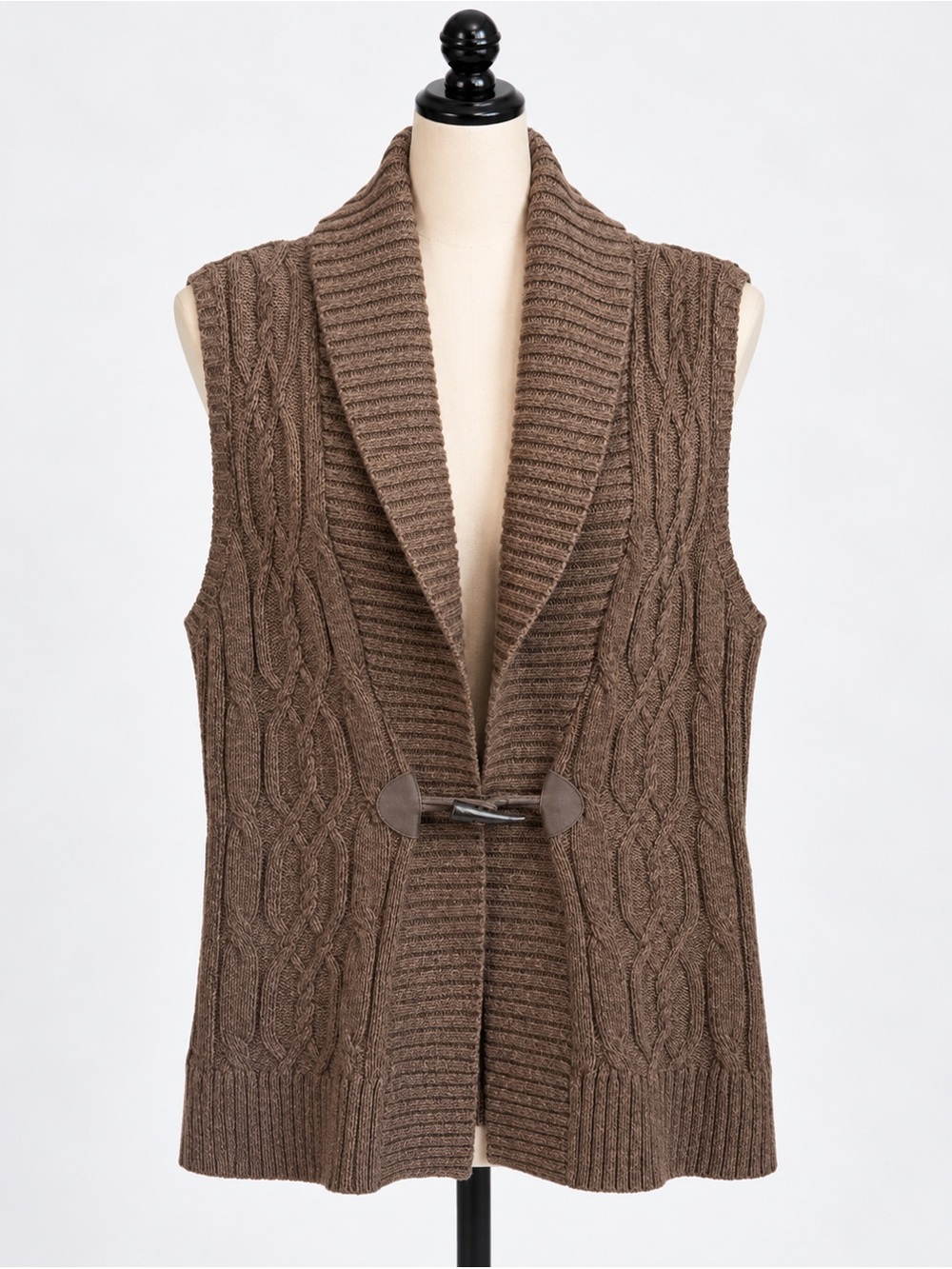 American Living Cable Knit Shawl Collar Sleeveless Cardigan - Brown